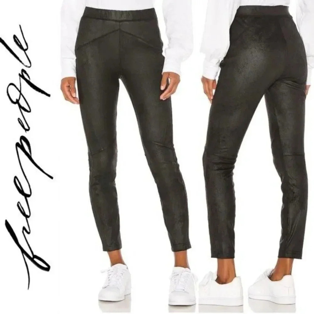 Free People Midnight Vegan Suede Black Leggings - Picture 1 of 11
